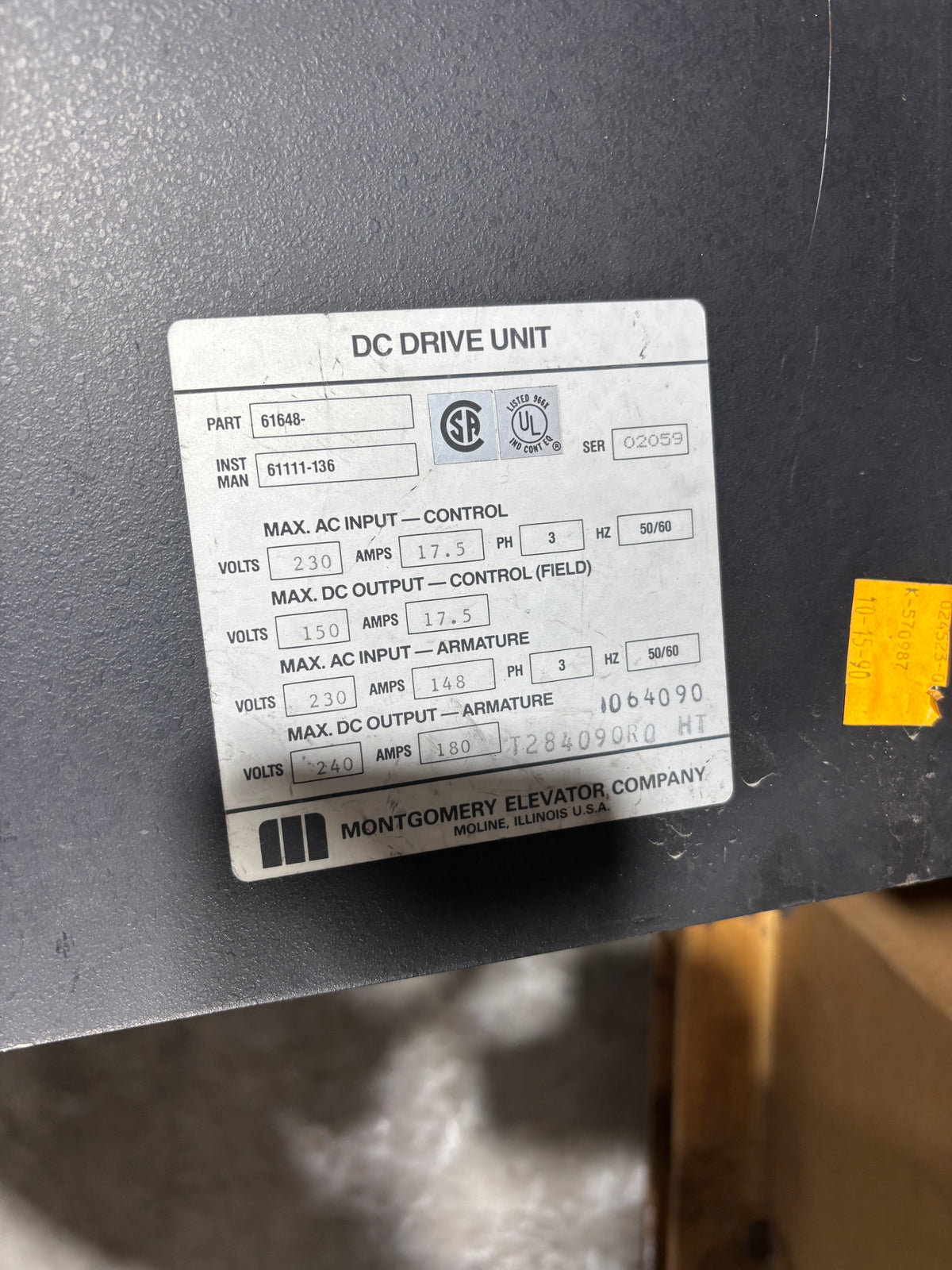 61648 Kone Elevator DC Drive unit - 180 Amps
