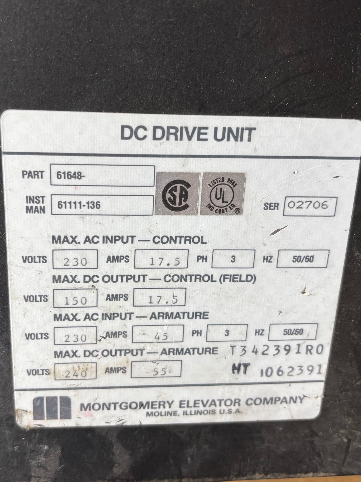 61648 Kone Elevator DC Drive unit - 55 Amps